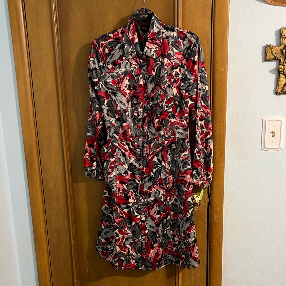 Chadwicks Red and Black Floral Long Sleeve Dress